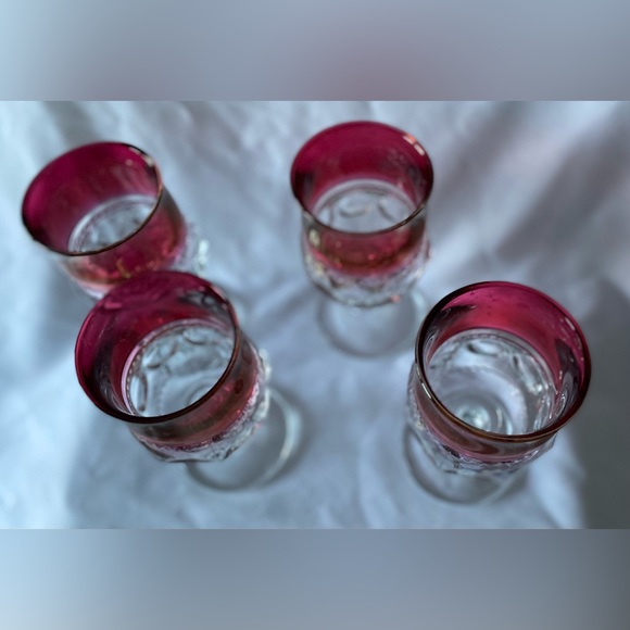 Tiffin-Franciscan Kings Crown Thumbprint Ruby Flashed Water Goblet Set of 4 - Picture 7 of 7